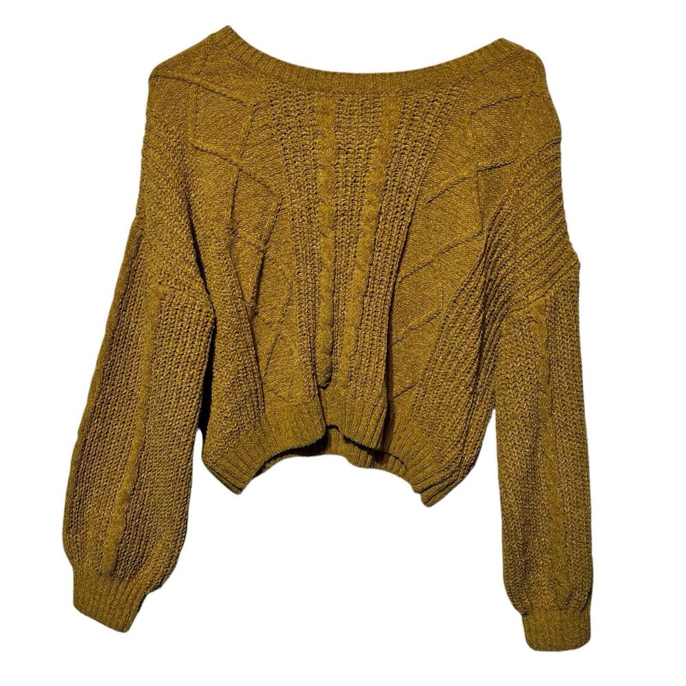 Pink Rose mustard honeycomb yellow crop sweater Junior  Large NWT